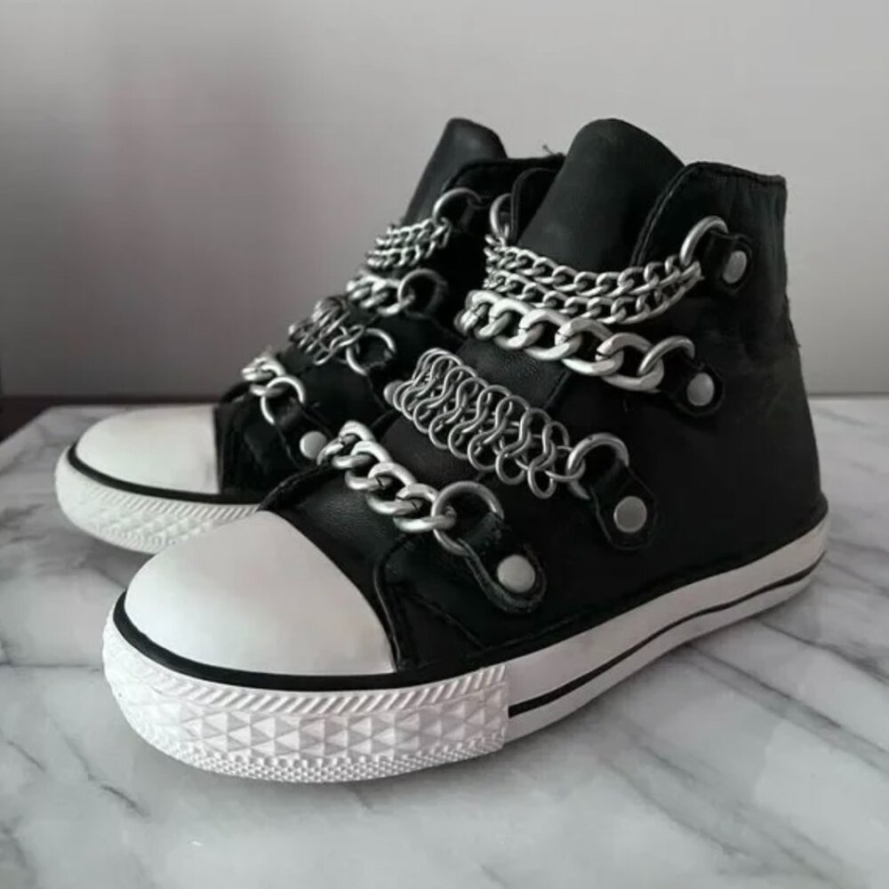 ASH Kids Chain Detail Leather Zip UP Sneakers 27